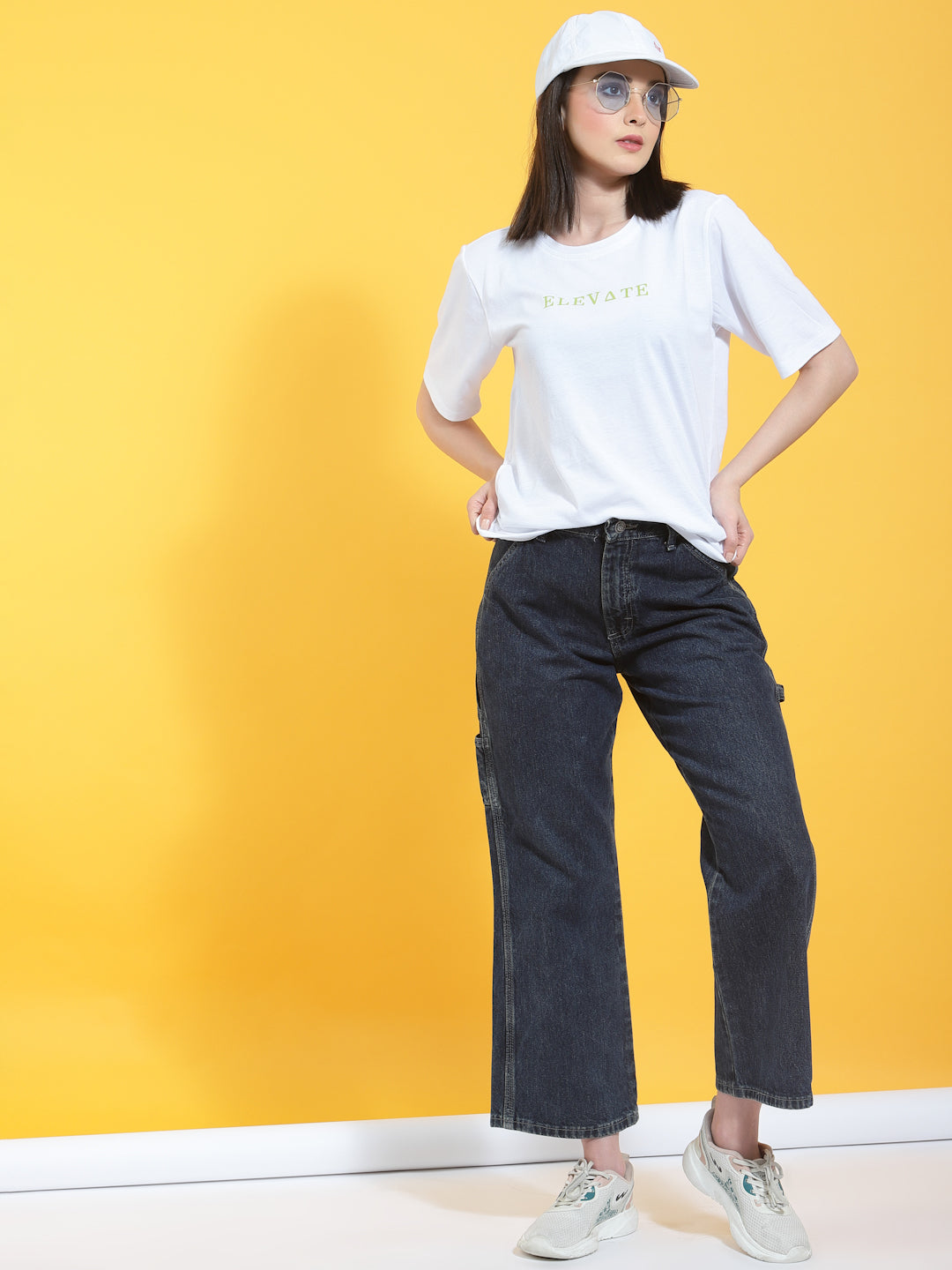Oversized Half Sleeves Printed Round Neck White T-Shirt