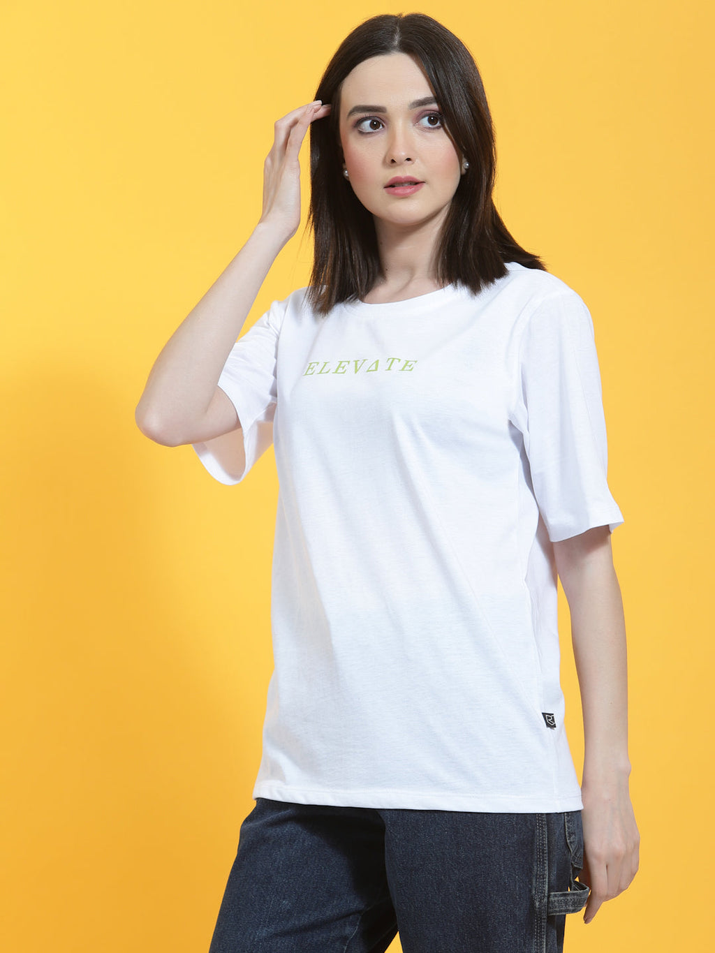 Oversized Half Sleeves Printed Round Neck White T-Shirt