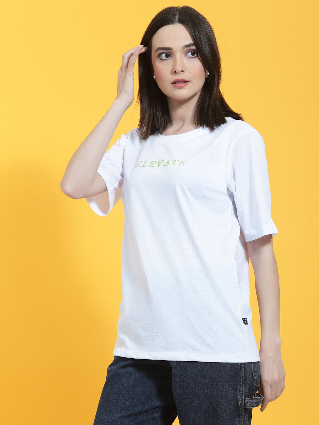 Oversized Half Sleeves Printed Round Neck White T-Shirt