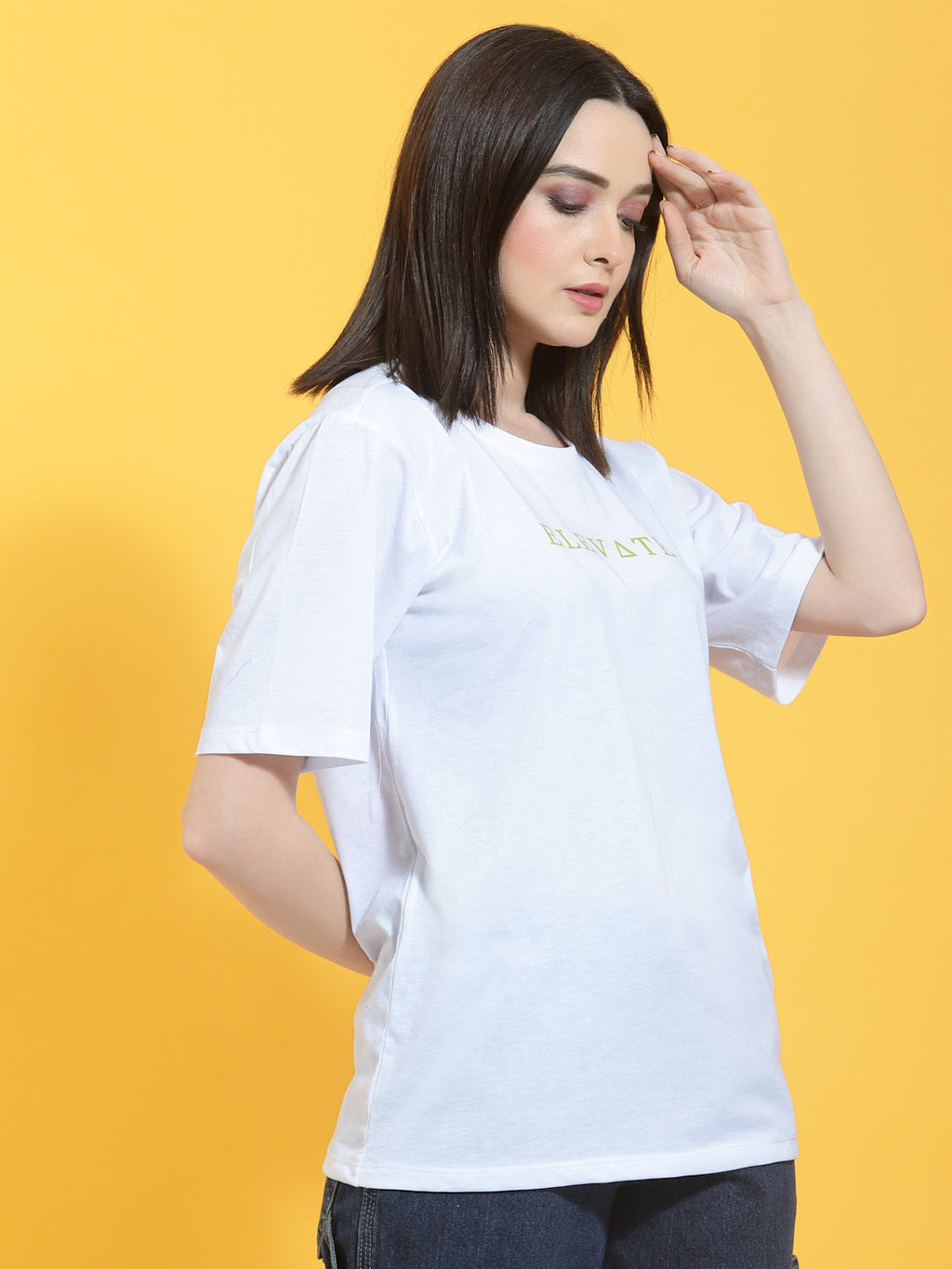 Oversized Half Sleeves Printed Round Neck White T-Shirt