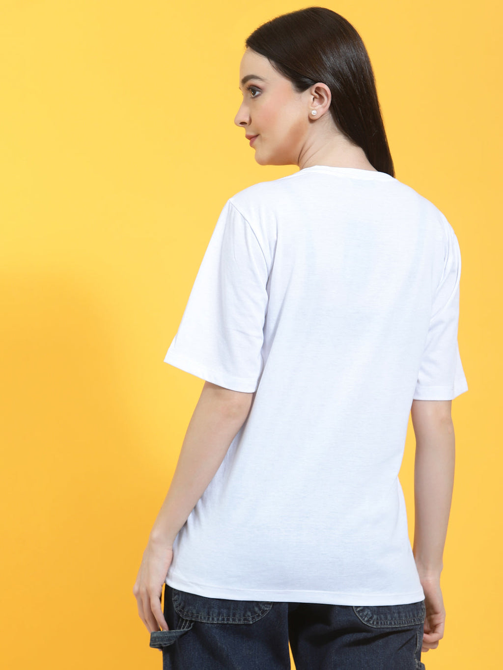 Oversized Half Sleeves Printed Round Neck White T-Shirt