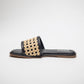 Stylera woven sandals for women with black sole and beige woven strap slide style
