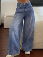 Dusty Cloud Blue Panelled Wide Leg Jeans
