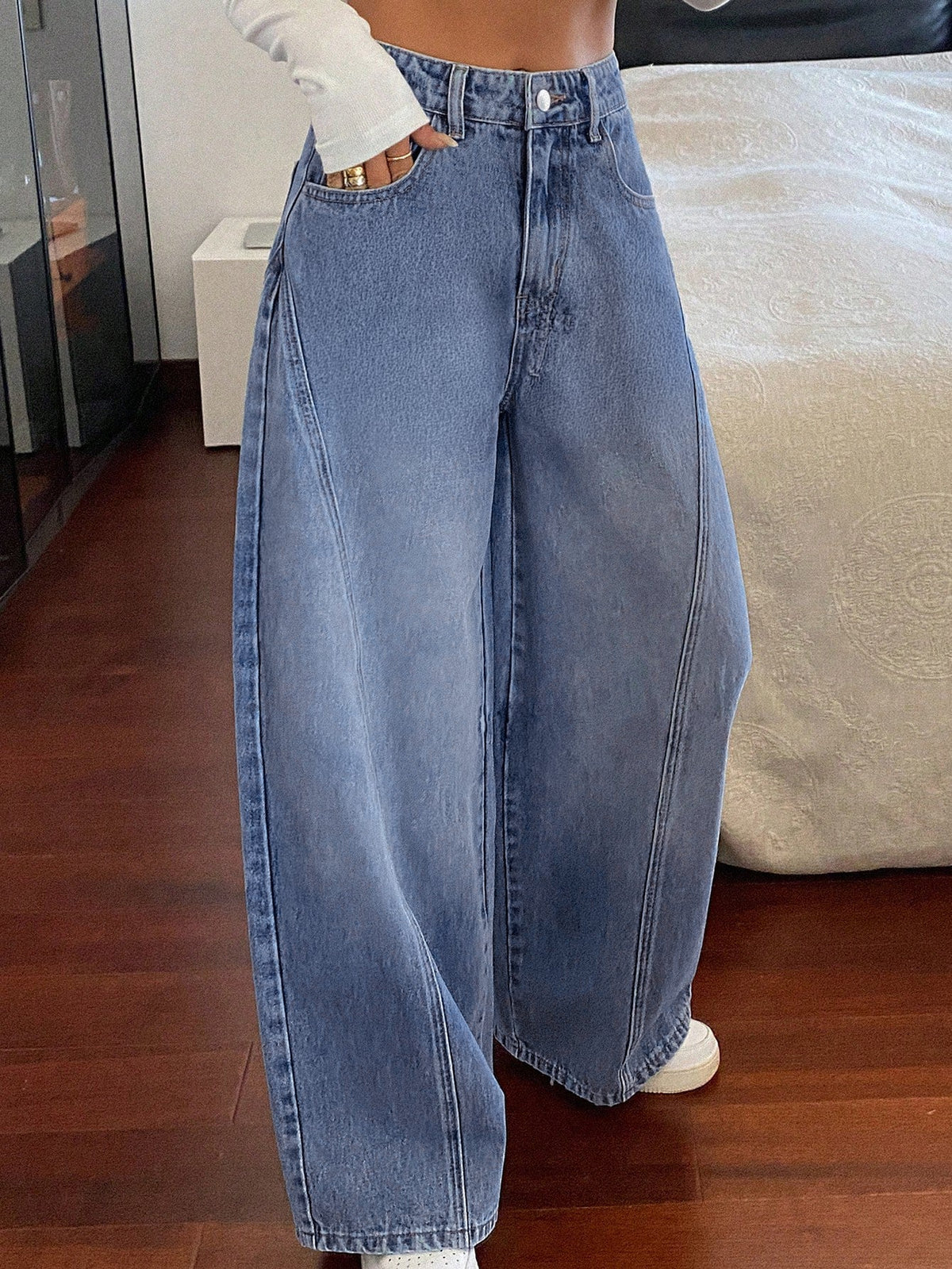 Dusty Cloud Blue Panelled Wide Leg Jeans