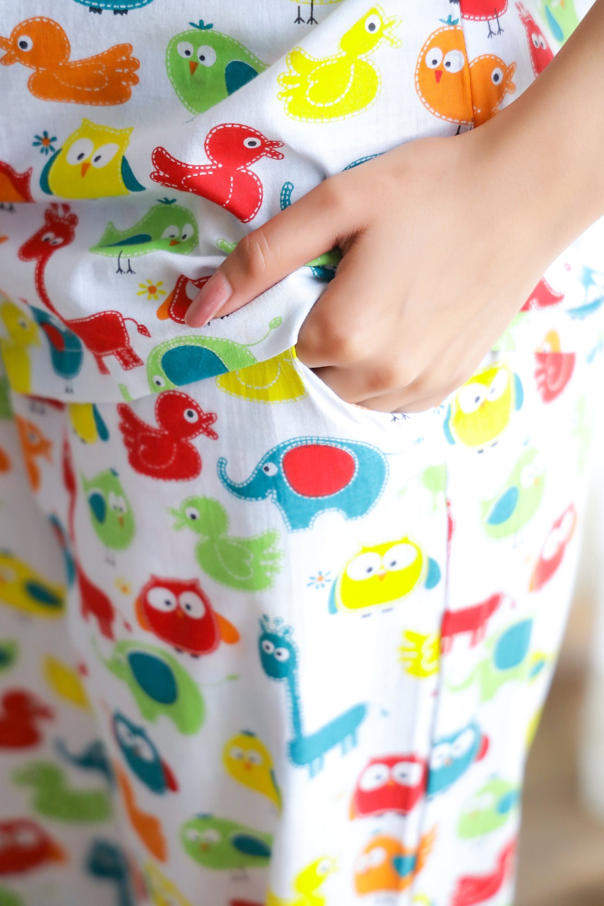 Colorful animal print cotton night suit co-ord set with playful bird and animal designs