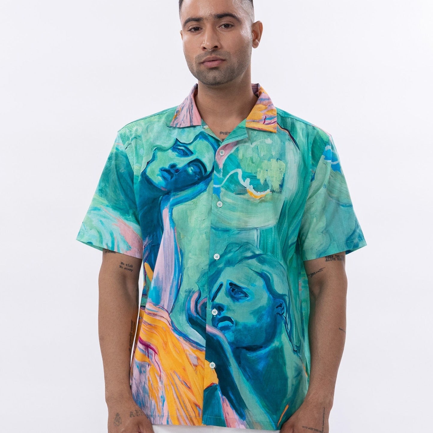 Stylera art print short sleeve shirt featuring vibrant colorful abstract designs and relaxed fit
