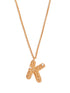Stylera gold letter K necklace with textured pendant and two pearl accents on delicate chain