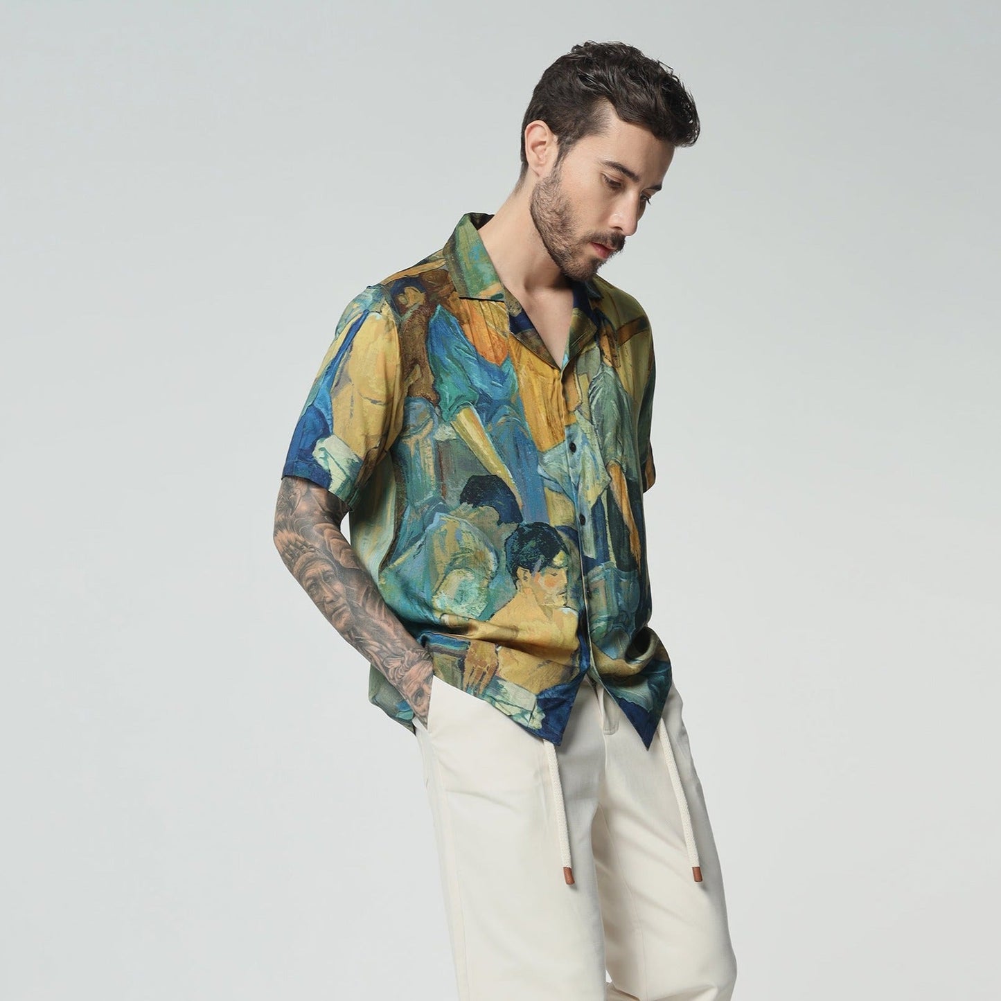 Stylera artisan print short sleeve shirt in vibrant colors perfect for casual summer outings