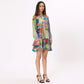 Stylera artistic print casual dress featuring a vibrant floral design and long sleeves