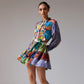 Stylera artistic print casual dress with vibrant colors and flared design for stylish, comfortable wear