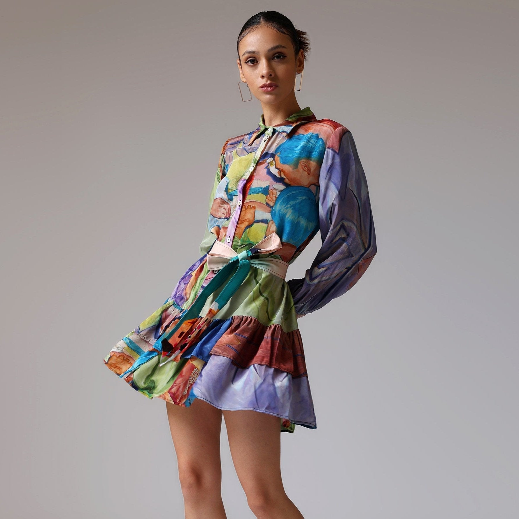 Stylera artistic print casual dress with vibrant colors and flared design for stylish, comfortable wear