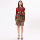 Stylera artistic print mini dress with a belt and a vibrant design for a stylish look