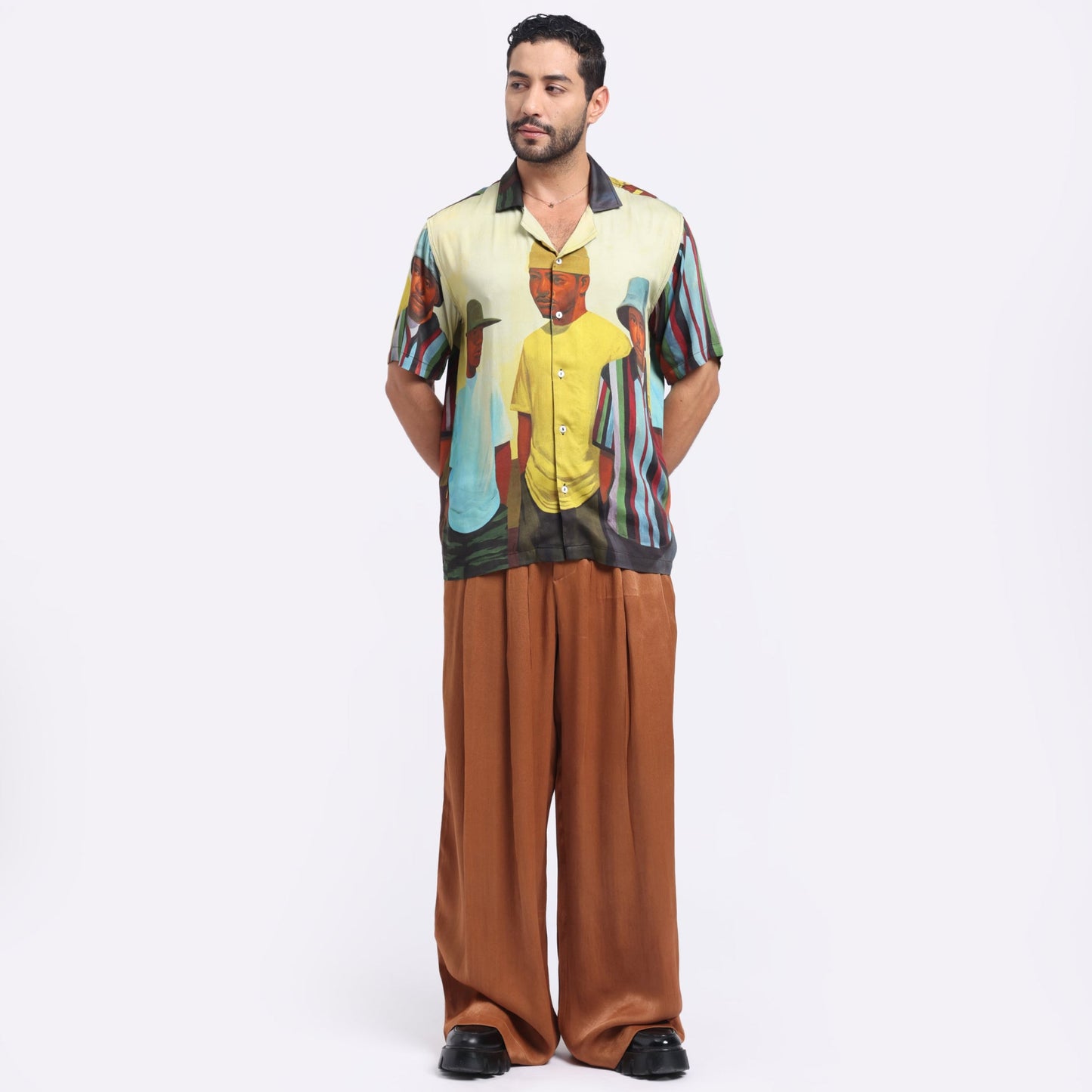 Stylera artistic printed casual shirt featuring colorful artwork and a relaxed fit for stylish comfort