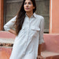 Stylera ash grey midi shirt dress featuring button-up front and two chest pockets for a casual look