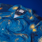 Stylera men's art print casual shirt in blue Starry Night swirl print with camp collar and white buttons