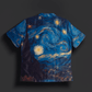 Stylera men's art print casual shirt featuring full back Starry Night style blue print short sleeve