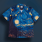 Stylera men's art print casual shirt featuring blue Van Gogh style Starry Night swirl print short sleeve
