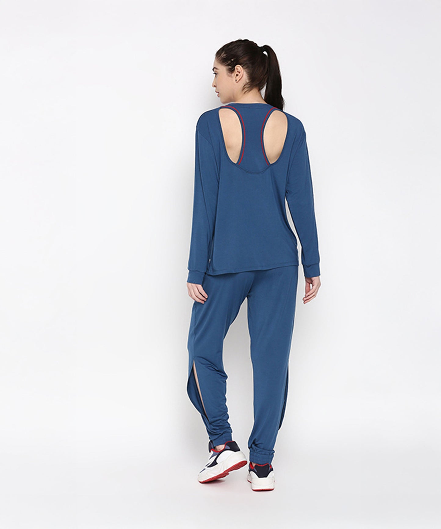 Atlantic blue activewear set featuring a stylish cutout back design and comfortable fit for workouts