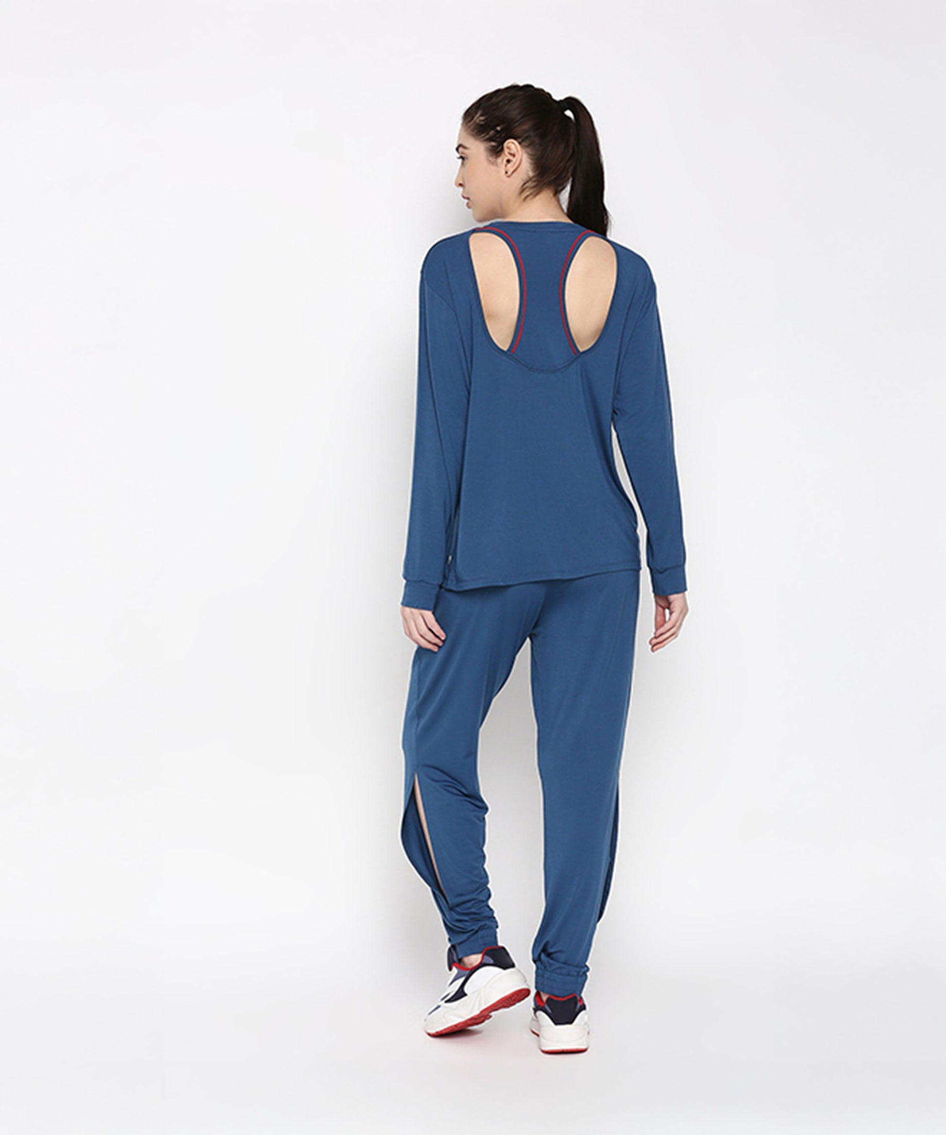 Atlantic blue activewear set featuring a stylish cutout back design and comfortable fit for workouts