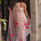 Elegant beige floral chiffon saree with pink floral prints perfect for special occasions