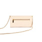 Beige wallet with chain for women featuring a sleek design and a zipper compartment for essentials