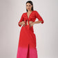 Stylera beach wear model in red to pink tie front stylish ombre skirt and top set with front slit