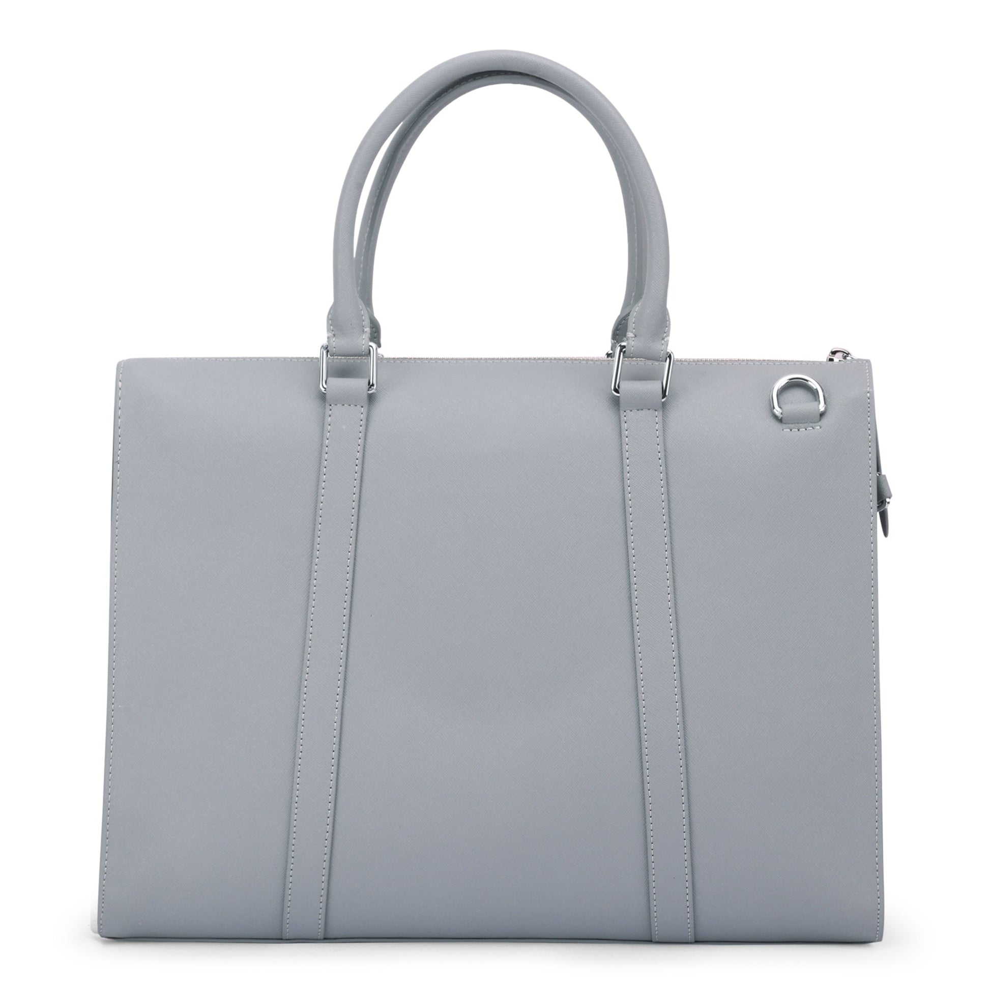 Stylera gray structured leather briefcase with top handles and silver hardware best leather briefcase for office use