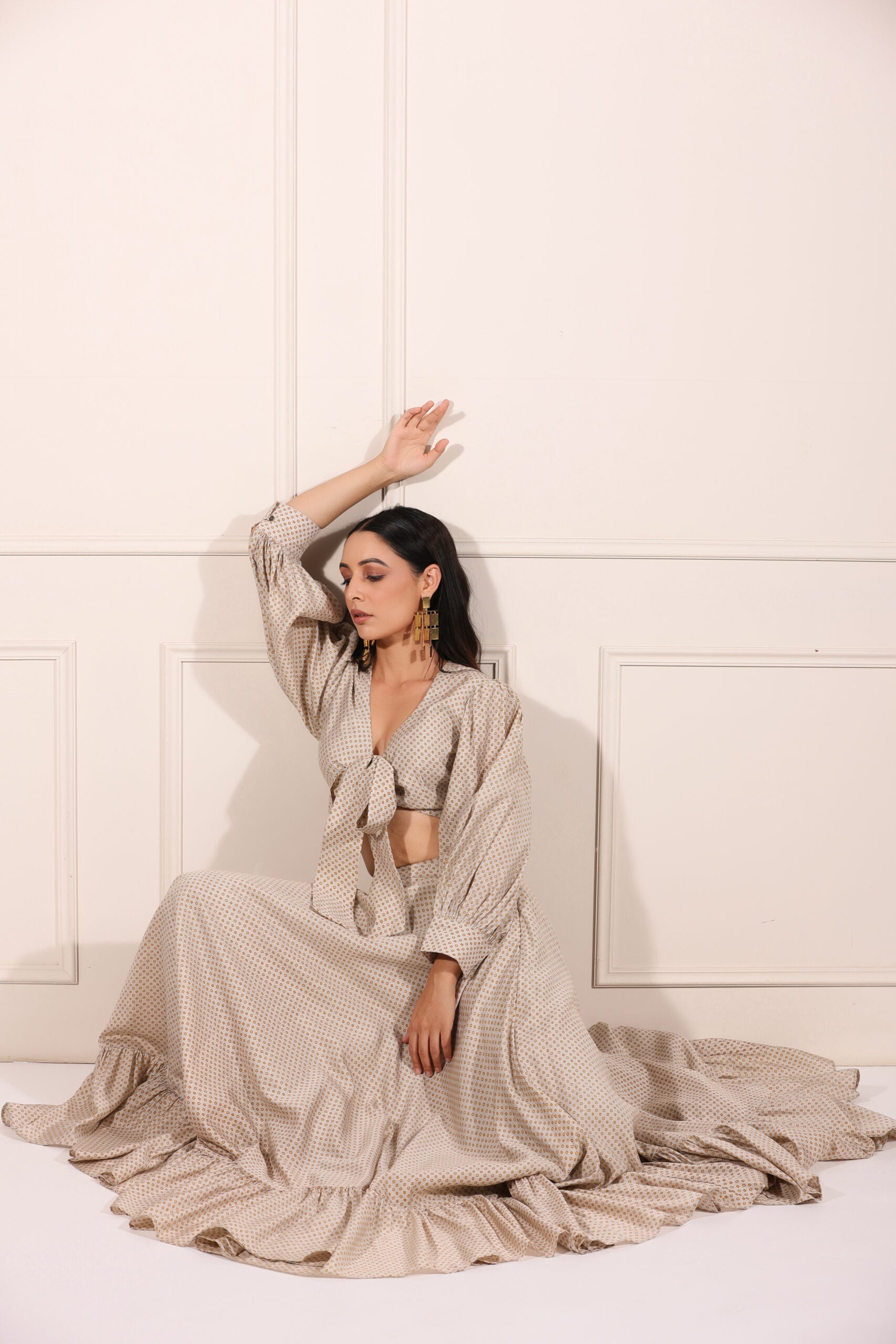 Elegant Bindu Starlight co-ord set featuring a crop top and flowing skirt in a stylish design