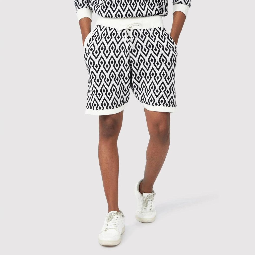 Black and white patterned shorts men with comfortable fit and stylish design for casual wear