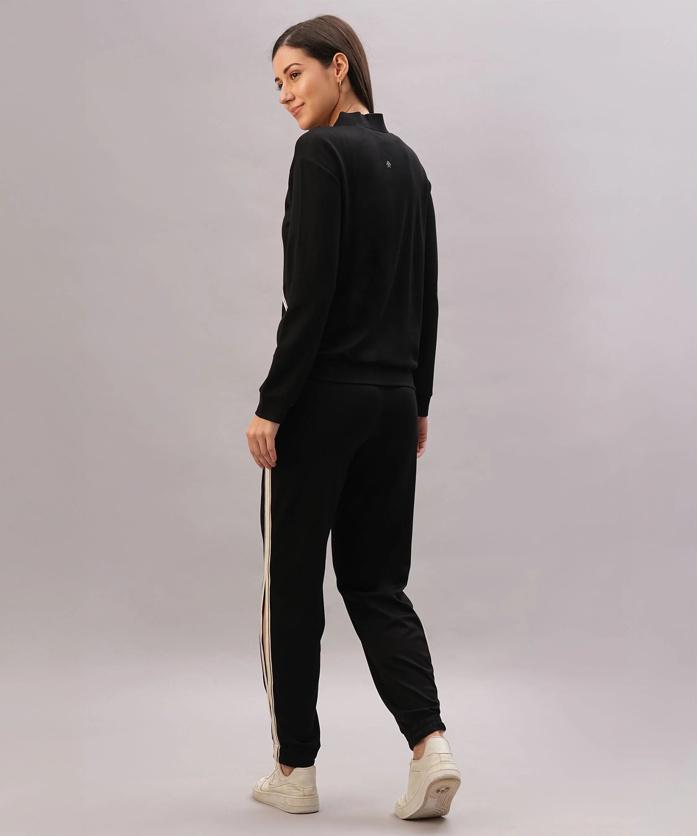 Stylera Black Co-ord Set for Women featuring a stylish jacket and jogger pants