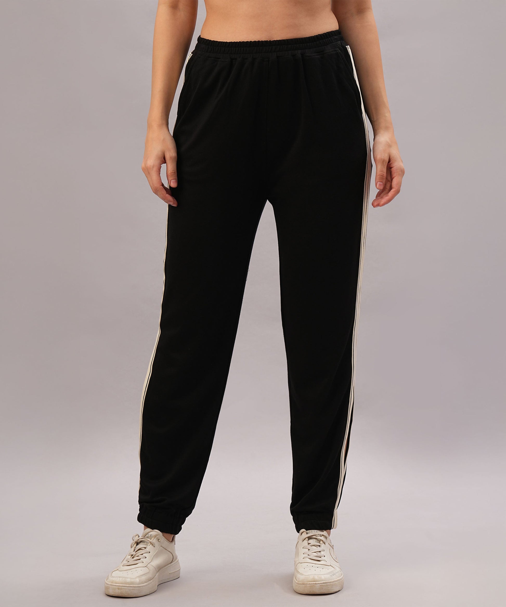 Stylera Black Co-ord Set for Women Featuring Comfortable Jogger Pants with Side Stripes