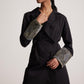 Stylera black dress blazer for women with embroidered patterned cuffs and double-breasted buttons