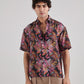 Men's black floral drop shoulder shirt with vibrant tropical print and relaxed fit