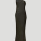 Stylera black formal gown for women with one-shoulder design and floor-length silhouette