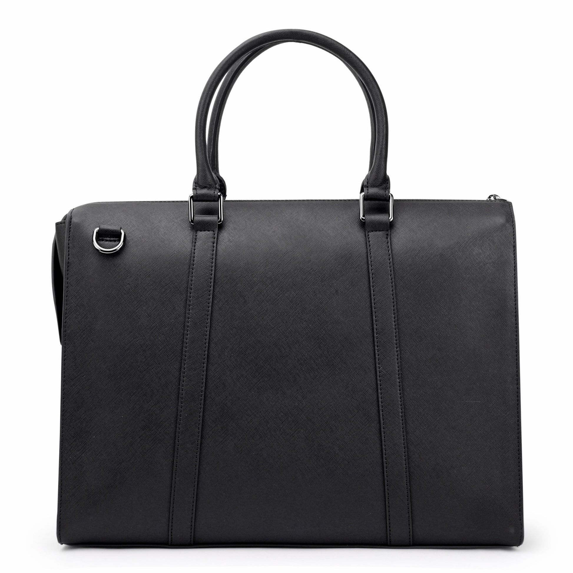 Stylera black leather briefcase laptop bag with dual handles top zip closure slim structured design for professionals