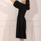 Elegant black midi dress for women with puff sleeves and a flattering silhouette