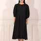 Stylish black midi dress for women with puff sleeves and a flattering silhouette