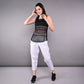 Stylish black netted tank top for women, perfect for workouts and casual wear.