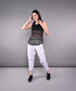 Stylish black netted tank top for women, perfect for workouts and casual wear.