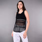 Stylish black netted tank top for women, perfect for casual wear and layering options