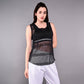 Stylera black netted tank top for women with a stylish, breathable design for workouts
