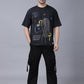 Stylstpls black oversized crew neck t-shirt featuring a graphic design and relaxed fit