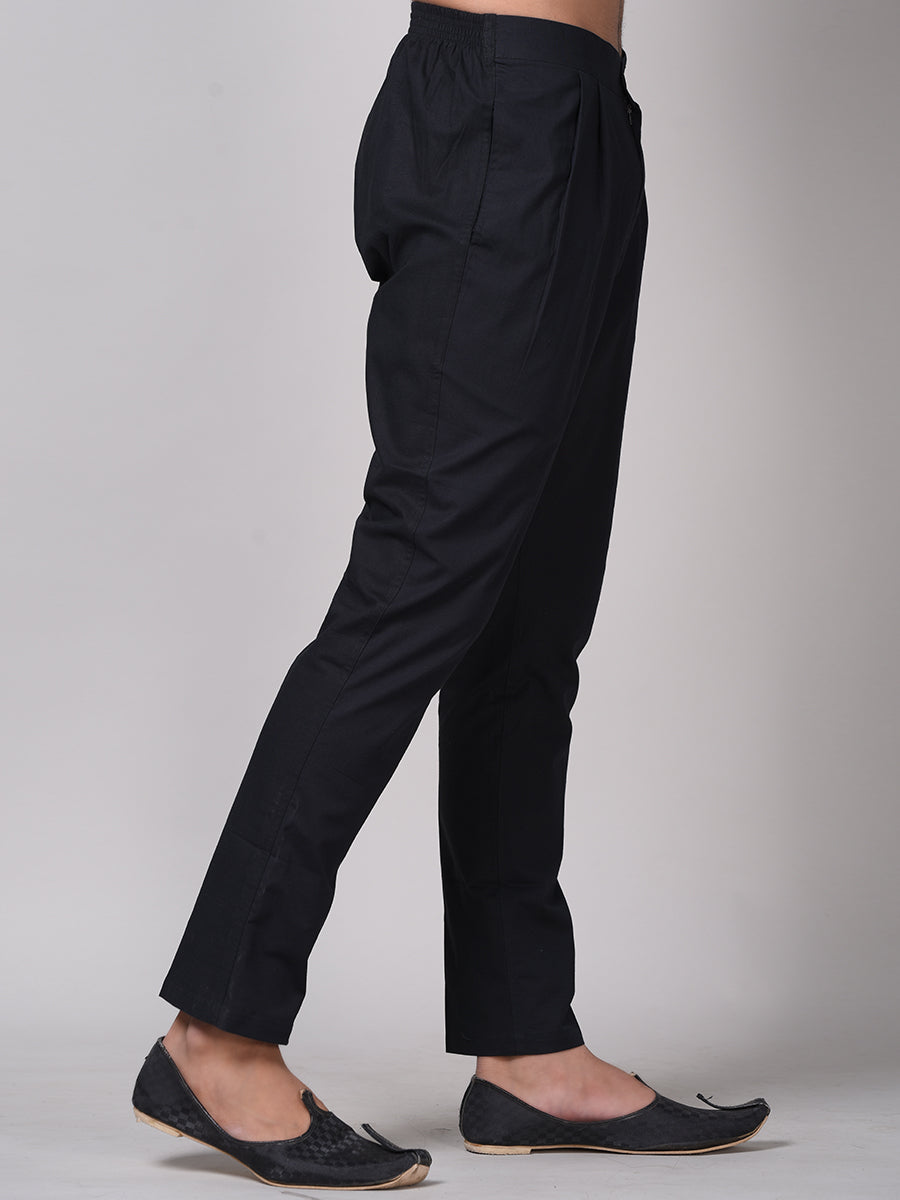 Stylish black pyjama pants for men with a comfortable fit and tapered design