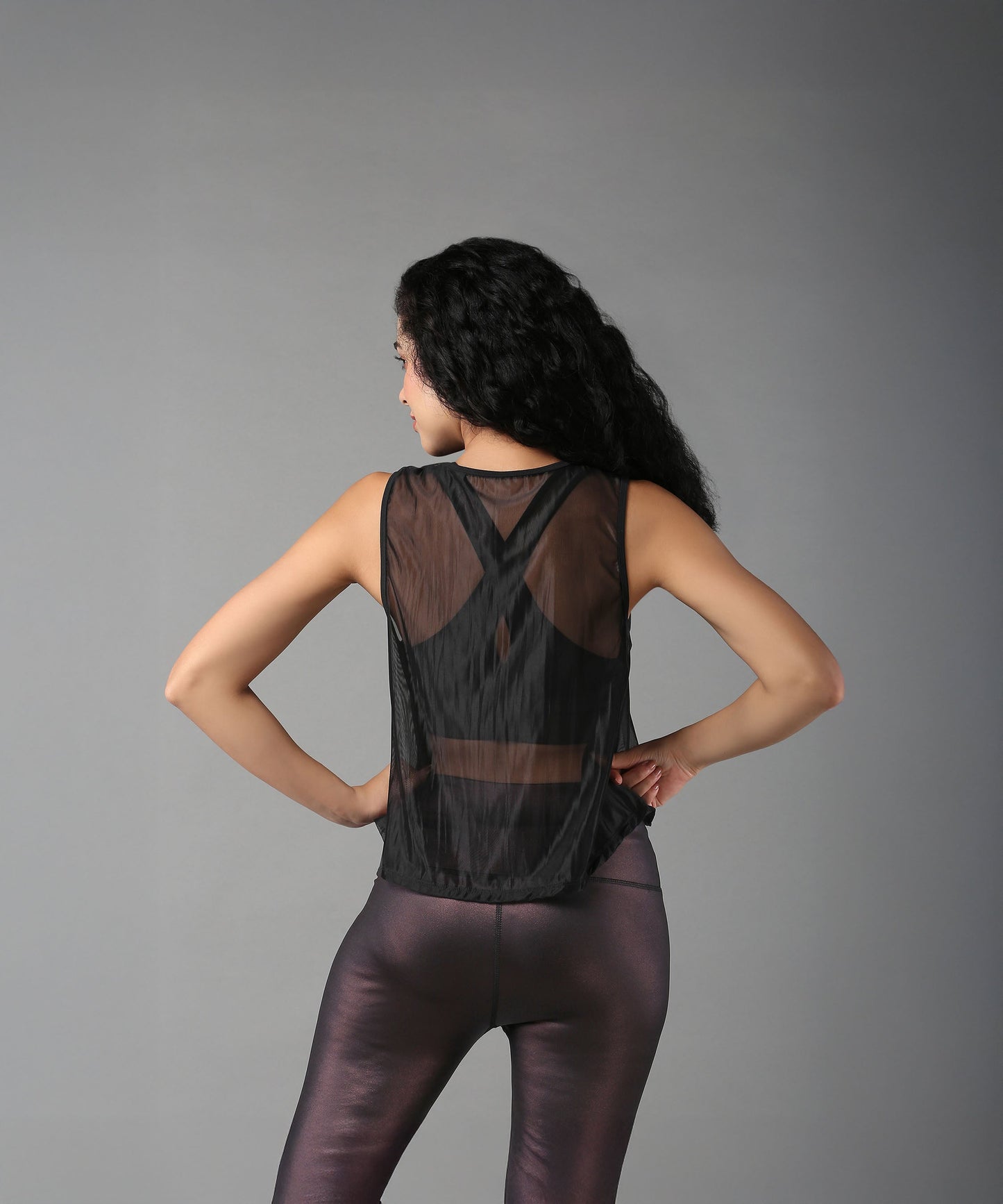 Stylera Black Sheer Top for Women with Unique Back Design and Sleeveless Style