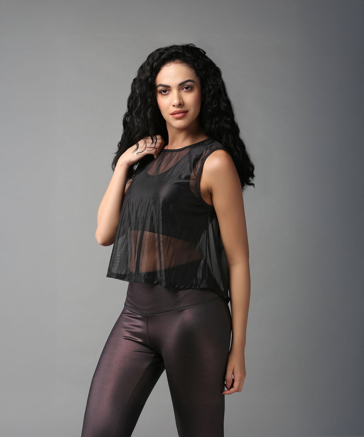 Stylera Black Sheer Top for Women with a Flowy Design and Sleeveless Fit