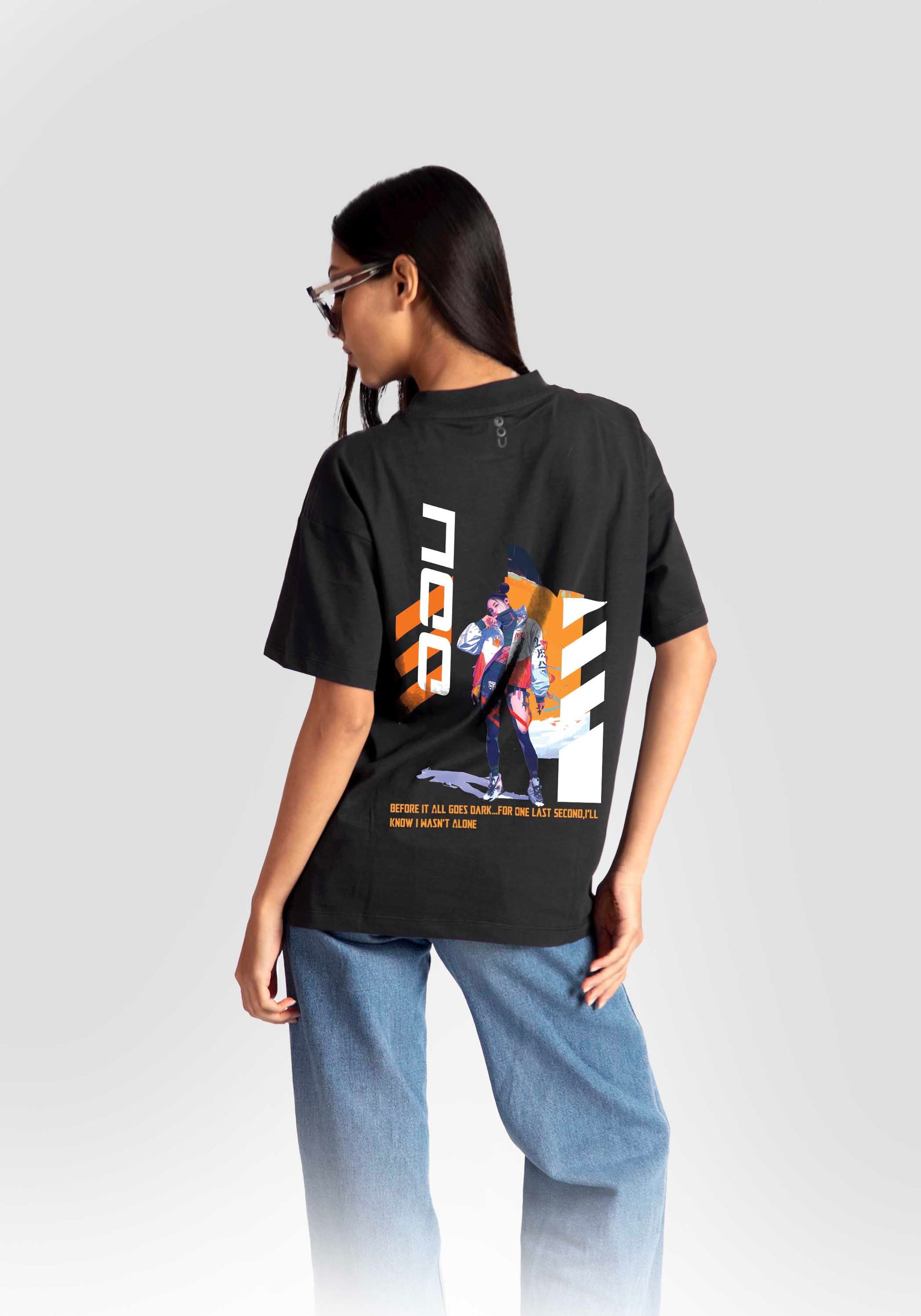 Black streetwear oversized tee womens by Stylera featuring colorful graphic design on the back