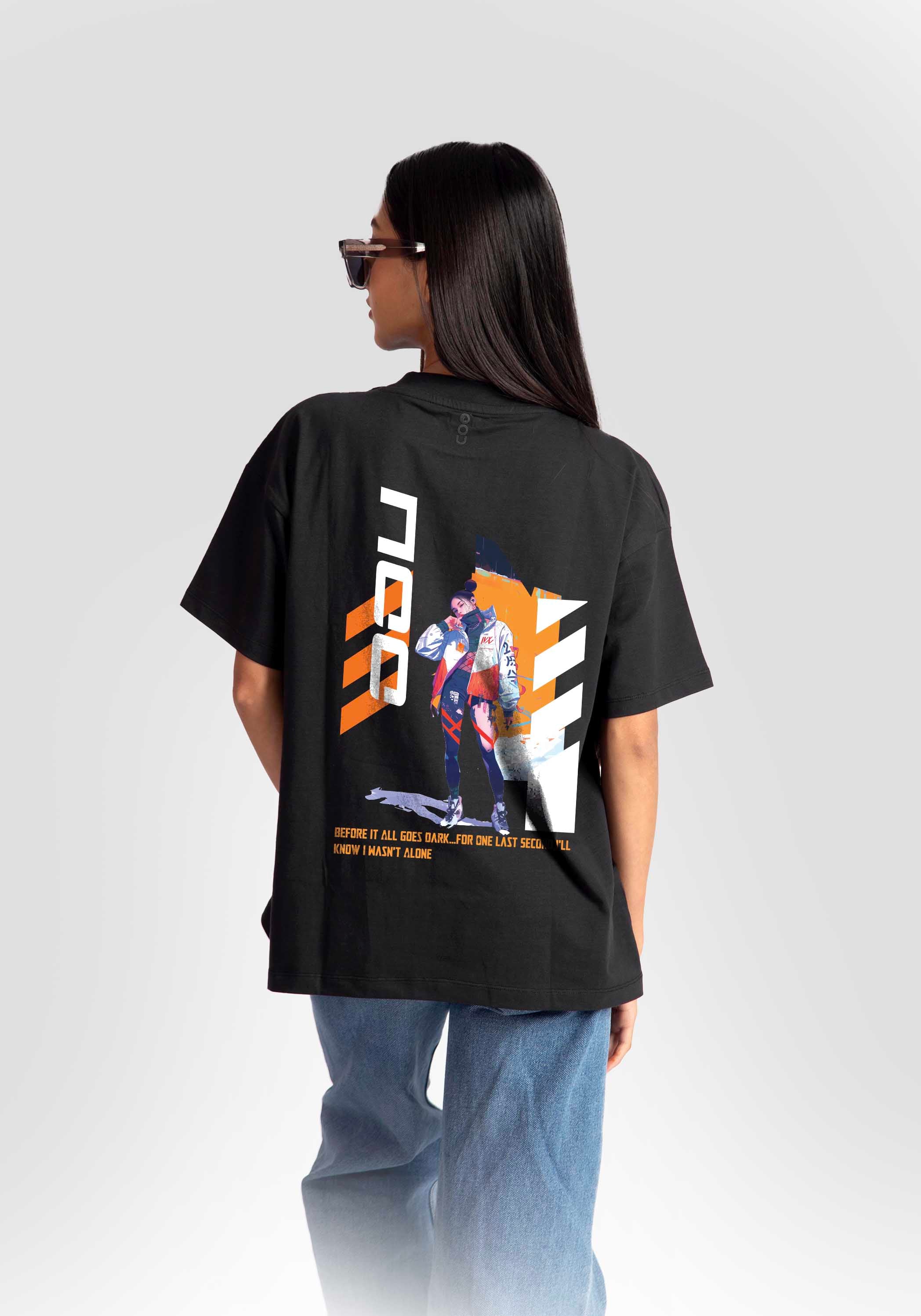 Black streetwear oversized tee womens by Stylera featuring bold graphic print on back
