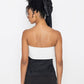 Stylera black swan inspired fashion top strapless black and white design on model back view
