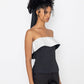 Stylera black swan inspired fashion top strapless with white ruffle detail