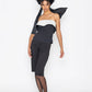 Stylera black swan inspired fashion top with white ruffle detail worn with black pants